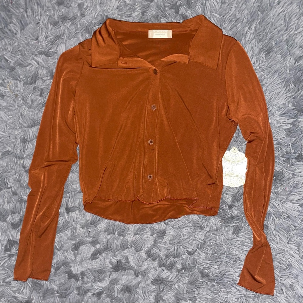 Altar’d State Cropped Brown Button Up Top